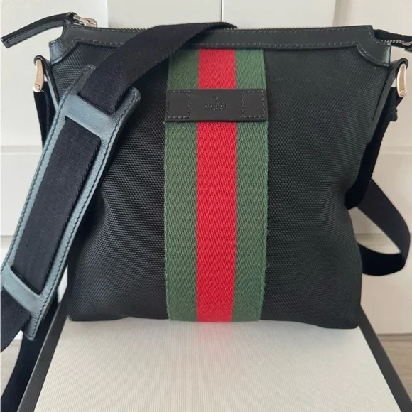 GUCCI Techno Canvas Web Small Flat Messenger Bag Black - Picture 5 of 5